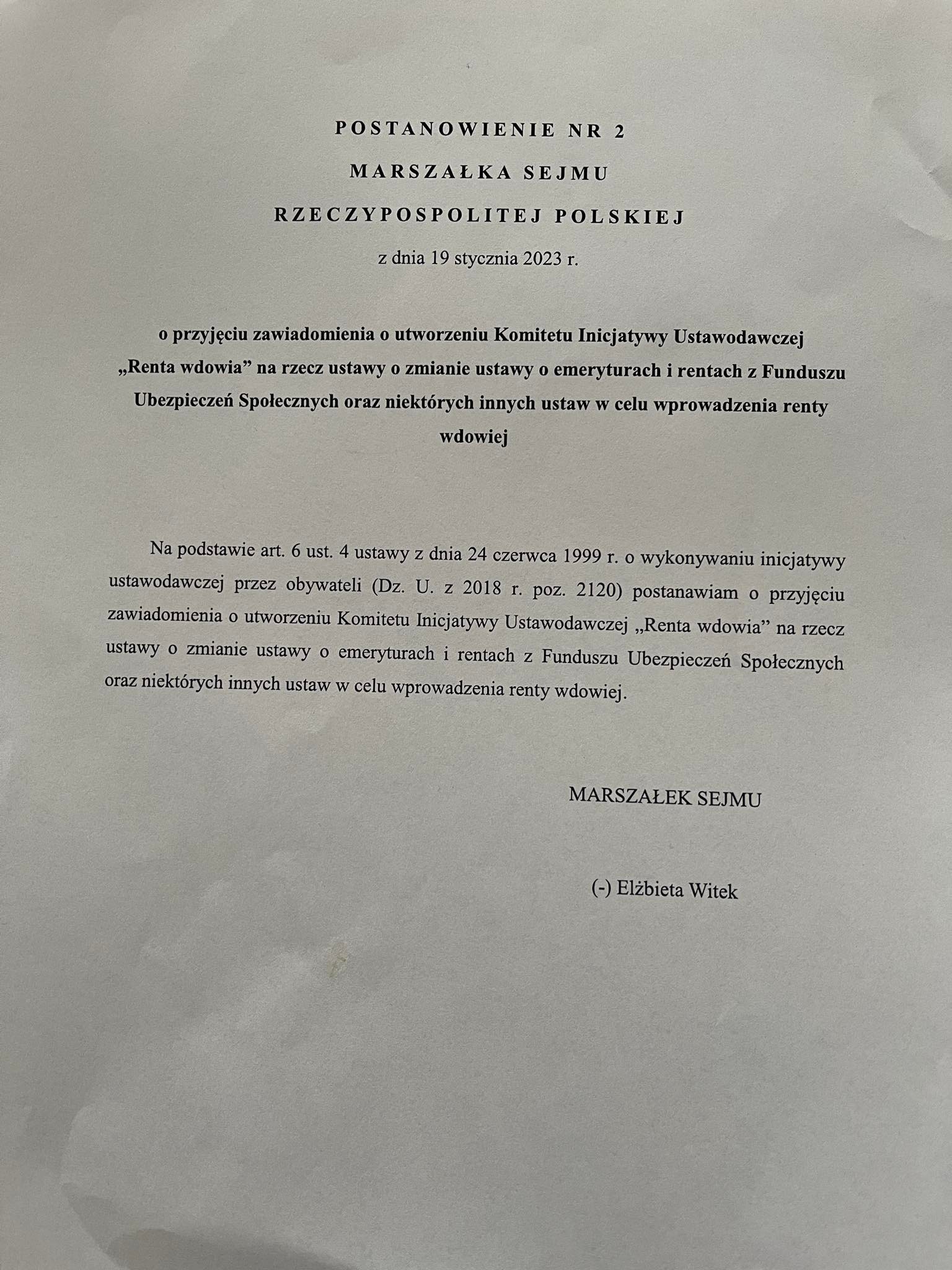 postanowienie Renta Wdowia 260123